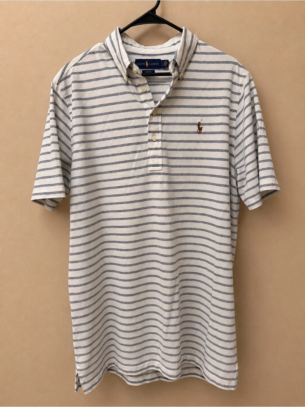 Ralph Lauren Men’s White and Light Blue Striped Polo